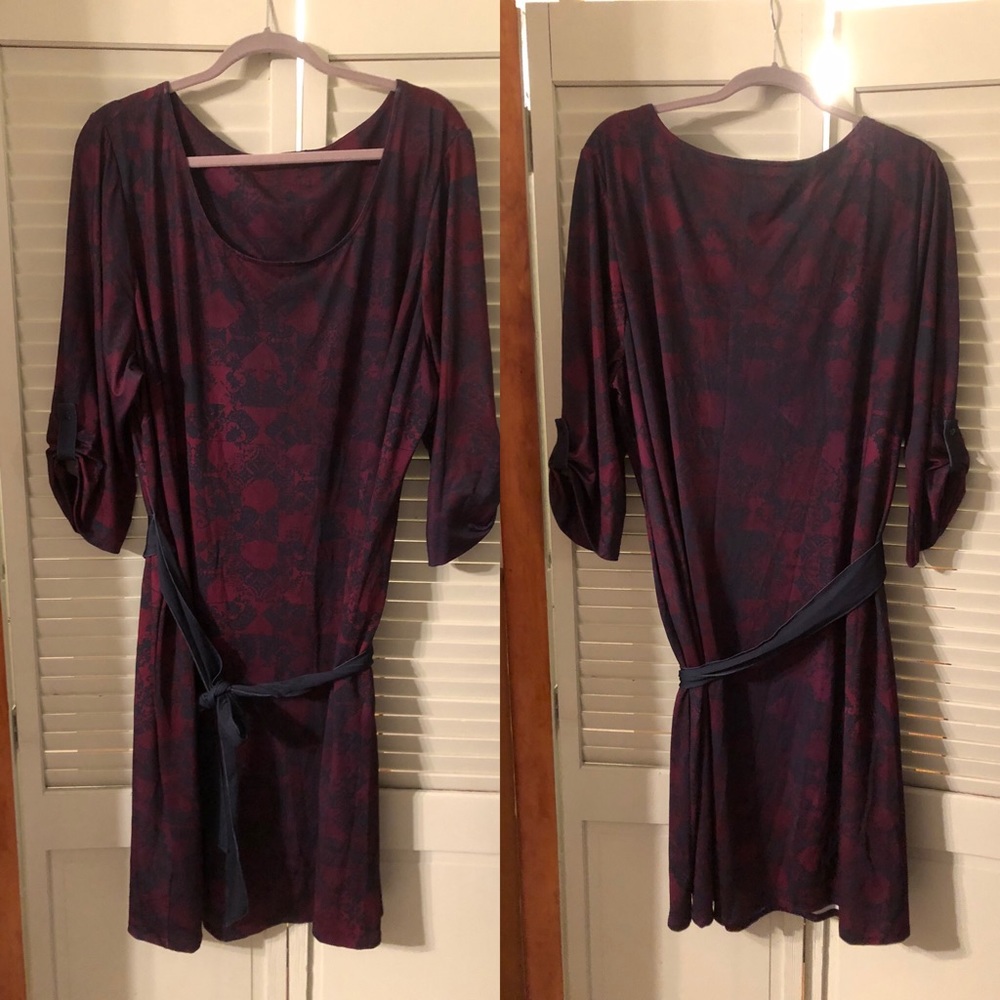 Jete 3x 3XL Damask red and navy dress ¾ sleeve